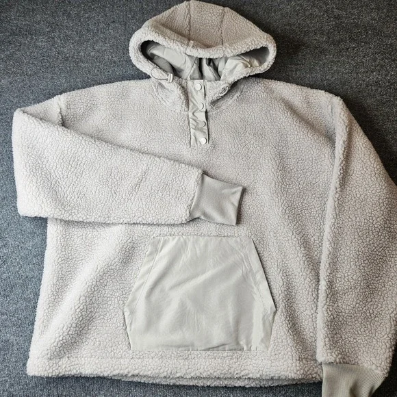 NWT Amazon Essentials Wimens Teddy Fleece Pullover Hoodie Sherpa Size XL Beige - Picture 2 of 6